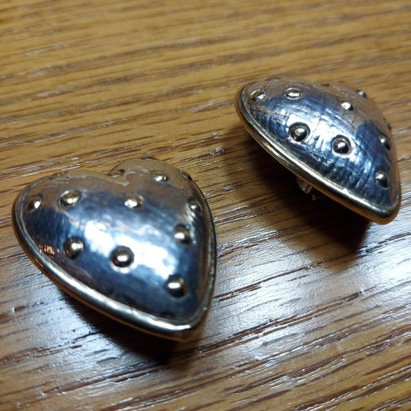 Large Puffy Heart 925 Sterling Silver Statement Earrings 80s signed. - Picture 5 of 12